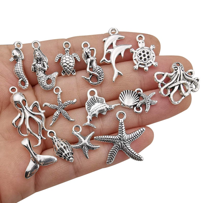 Youdiyla 100pcs Summer Beach Charms Collection, Bulk Marine Sea Animal Life Nautical Charms Metal Pendant Craft Supplies Findings for Necklace and Bracelet Jewelry Making (HM292) - Image 4